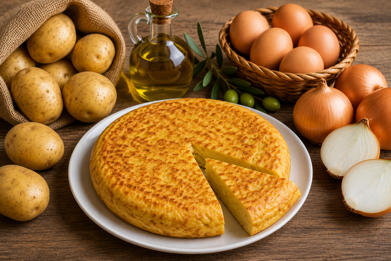 Tortilla de patata casera recién hecha
